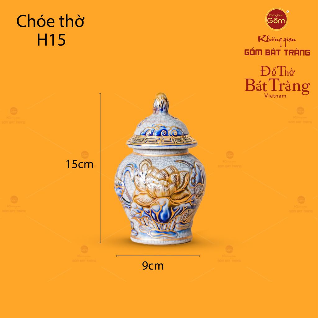 Chóe Thờ Hoa Sen Men Rạn Vẽ Vàng