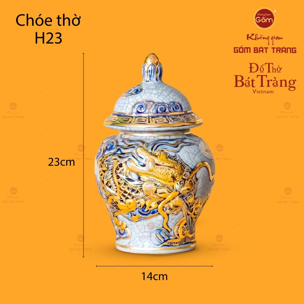 Chóe Thờ Kim Long Men Rạn Vẽ Vàng