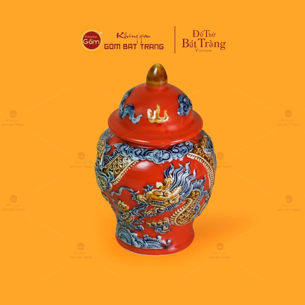 Chóe Thờ Men Đỏ Họa Tiết Cá Chép Hóa Rồng