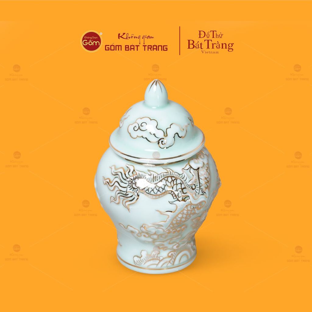 Chóe Thờ Men Ngọc Hoàng Tộc Cá Chép Hóa Rồng Vẽ Vàng