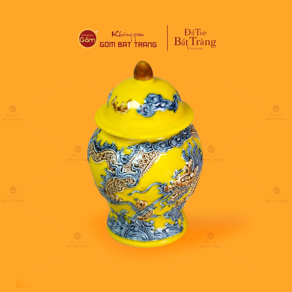 Chóe Thờ Men Vàng Họa Tiết Cá Chép Hóa Rồng