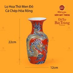 Lọ Hoa Thờ Men Đỏ Họa Tiết Cá Chép Hóa Rồng