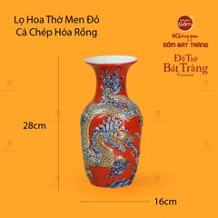 Lọ Hoa Thờ Men Đỏ Họa Tiết Cá Chép Hóa Rồng