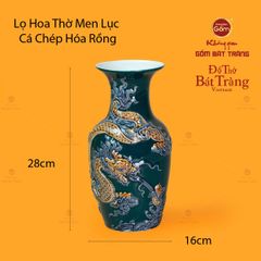 Lọ Hoa Thờ Men Lục Họa Tiết Cá Chép Hóa Rồng