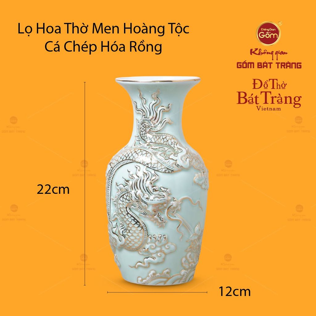 Lọ Hoa Thờ Men Ngọc Hoàng Tộc Cá Chép Hóa Rồng Vẽ Vàng
