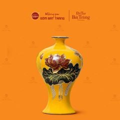 Lọ Hoa Dáng Mai Bình Men Vàng Hoa Sen Vẽ Vàng