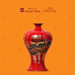 Lọ Hoa Dáng Mai Bình Men Đỏ Hoa Sen Vẽ Vàng