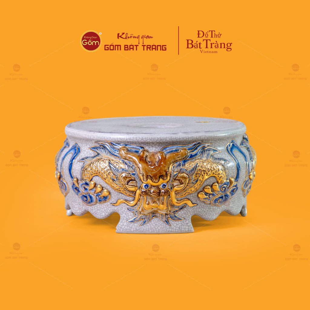 Đỉnh Hương Thờ Men Rạn Vẽ Vàng