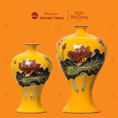 Lọ Hoa Dáng Mai Bình Men Vàng Hoa Sen Vẽ Vàng