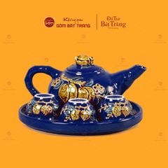 Bộ Ấm 3 Chén Thờ Men Ngọc Hoàng Tộc Hoạ Tiết Cành Đào