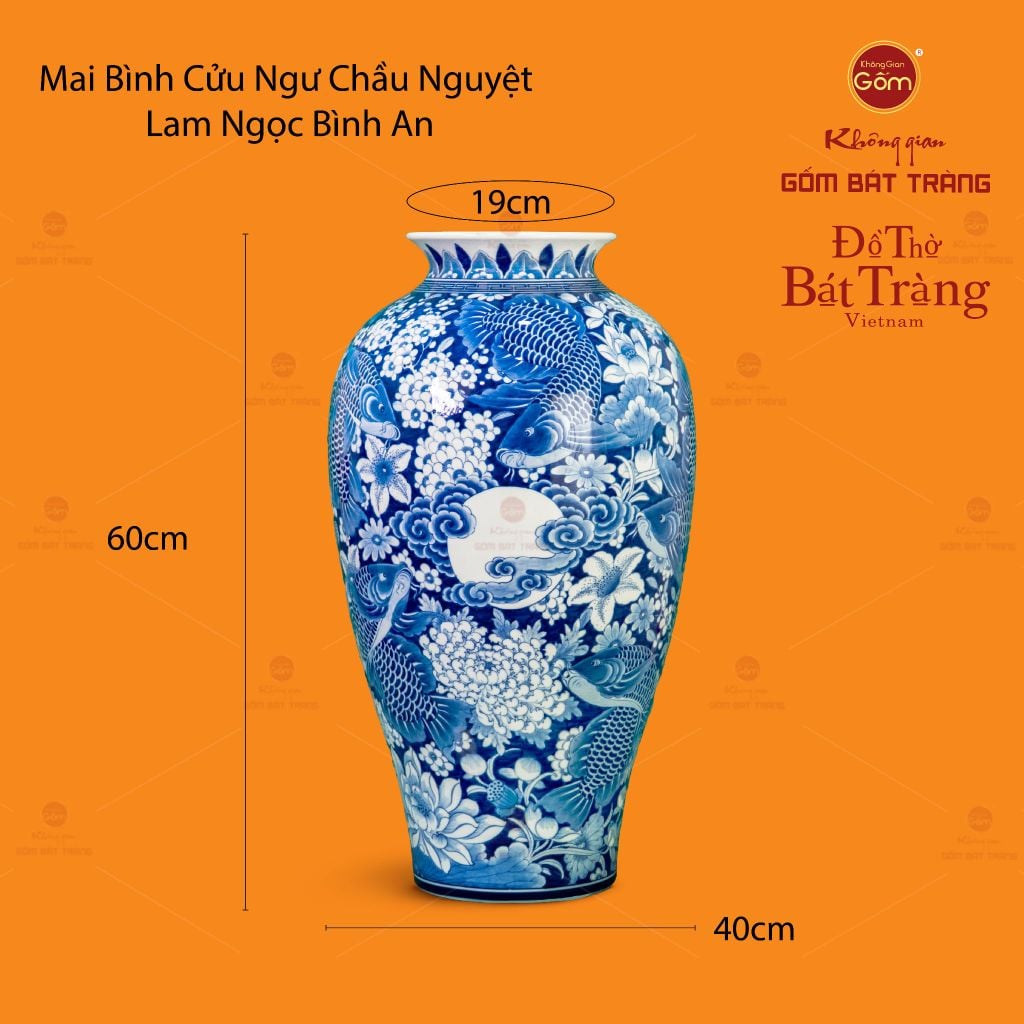 Mai Bình Cửu Ngư Chầu Nguyệt Lam Ngọc Bình An