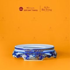 Đế Bát Hương Men Lam Nổi Song Long Chầu Nguyệt Vẽ Vàng