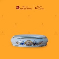 Đế Bát Hương Thờ Men Lam Vẽ Vàng Họa Tiết Hoa Sen