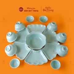 Bộ Mâm Cúng Hoa Mặt Trời Men Xanh Ngọc Vân Hoa Cúc