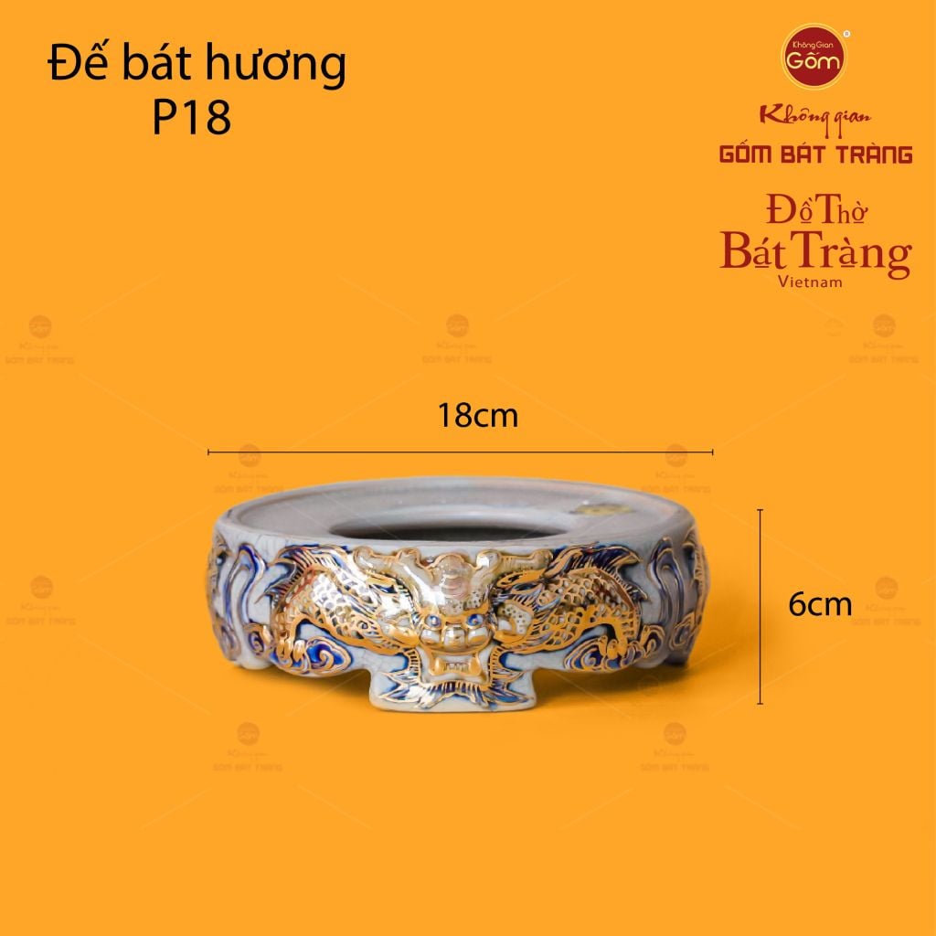 Bát Hương Song Long Chầu Nguyệt Men Rạn Vẽ Vàng