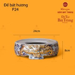 Bát Hương Song Long Chầu Nguyệt Men Rạn Vẽ Vàng