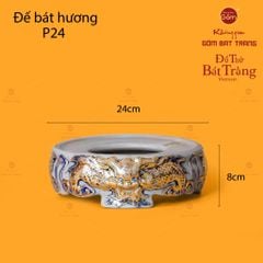 Đế Bát Hương Song Long Chầu Nguyệt Men Rạn Vẽ Vàng