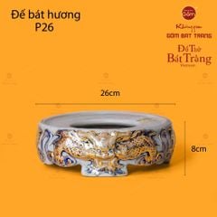 Đế Bát Hương Song Long Chầu Nguyệt Men Rạn Vẽ Vàng