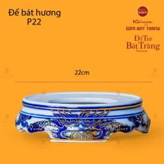 Đế Bát Hương Men Lam Nổi Song Long Chầu Nguyệt Vẽ Vàng
