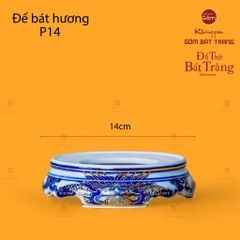 Đế Bát Hương Men Lam Nổi Song Long Chầu Nguyệt Vẽ Vàng