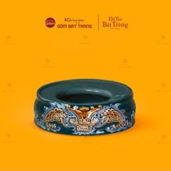 Đế Bát Hương Thờ Men Lục Họa Tiết Song Long Chầu Nguyệt