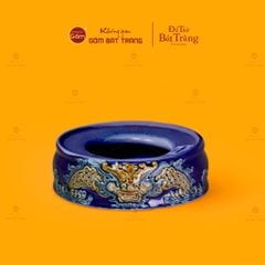 Đế Bát Hương Thờ Men Xanh Coban Họa Tiết Song Long Chầu Nguyệt