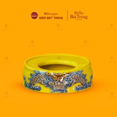 Đế Bát Hương Thờ Men Vàng Họa Tiết Song Long Chầu Nguyệt