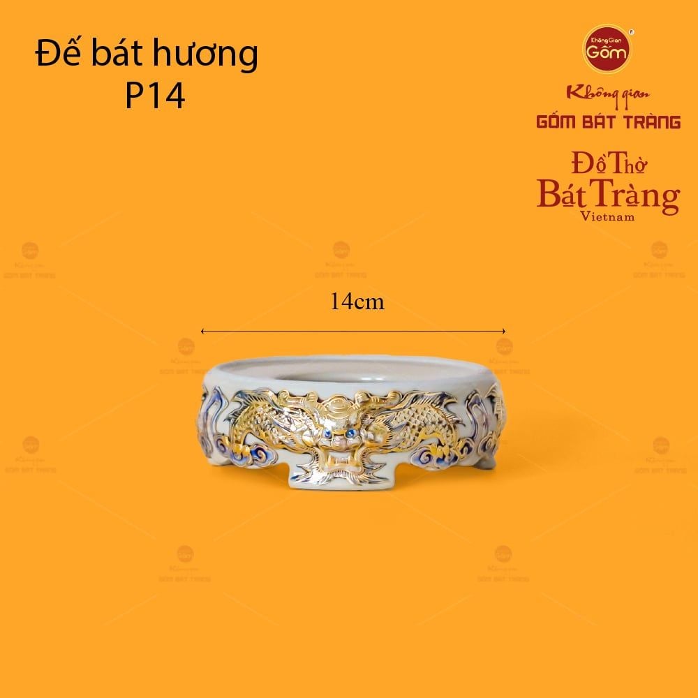 Đế Bát Hương Men Hoàng Tộc Vẽ Vàng Họa Tiết Song Long Chầu Nguyệt