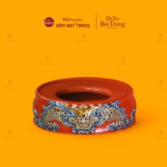 Đế Bát Hương Thờ Men Đỏ Họa Tiết Song Long Chầu Nguyệt