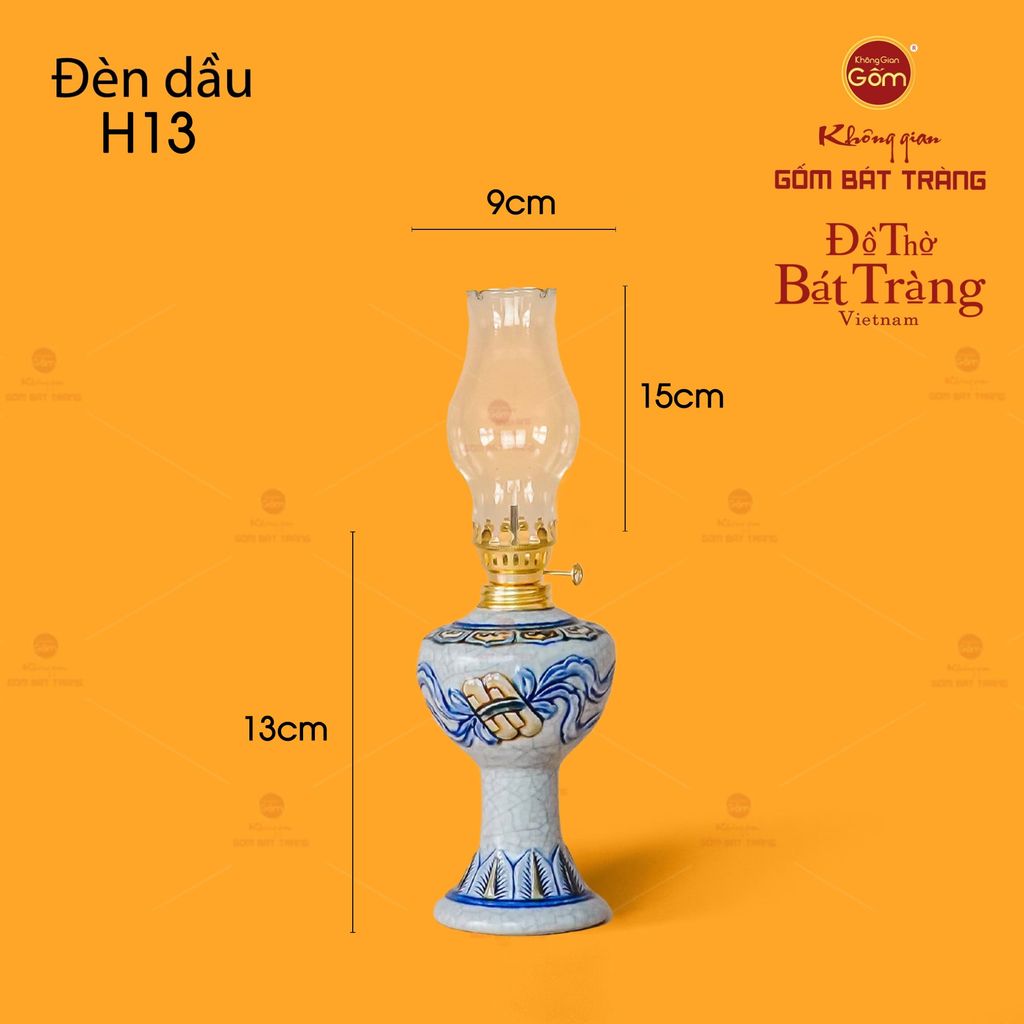 Đèn Dầu Thờ Men Rạn Họa Tiết Cuốn Thư