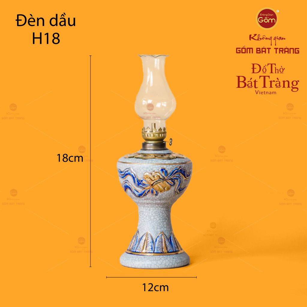 Đèn Dầu Thờ Cuốn Thư Men Rạn Vẽ Vàng