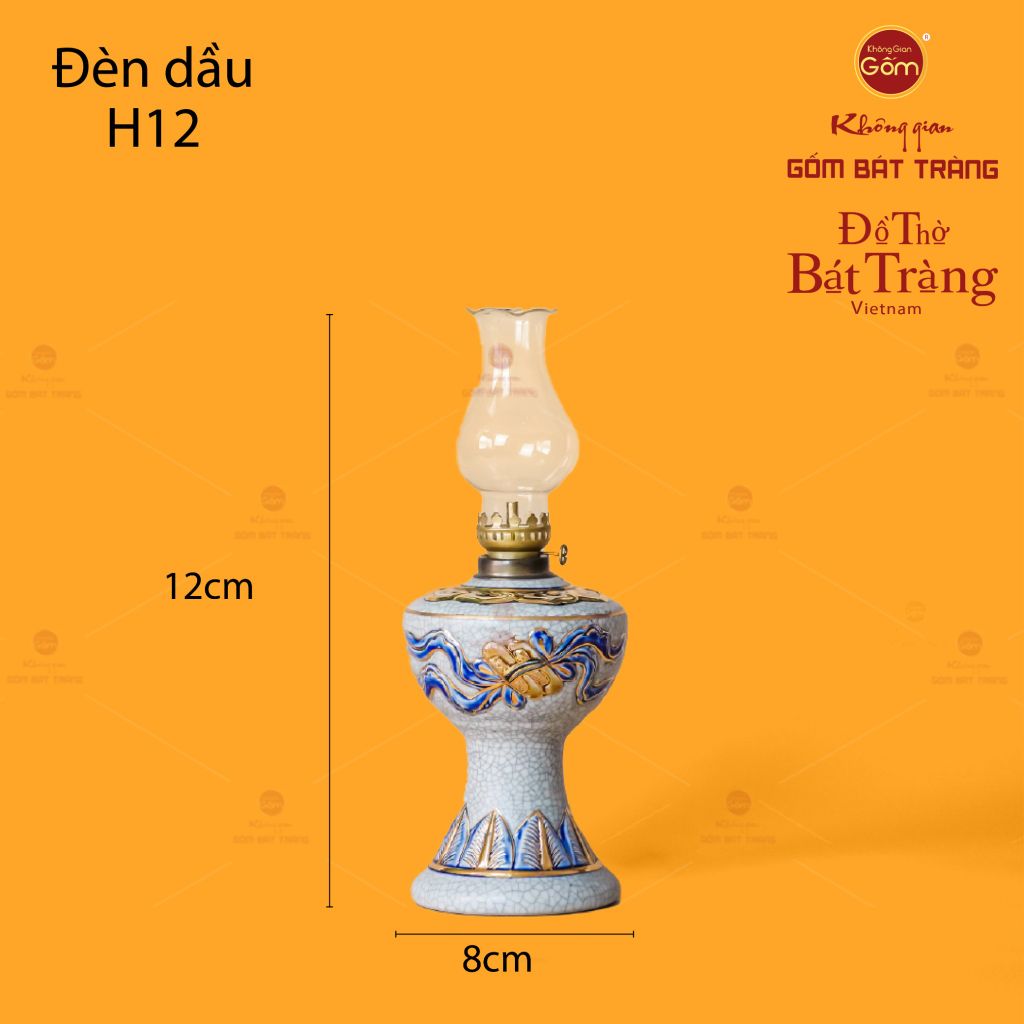 Đèn Dầu Thờ Cuốn Thư Men Rạn Vẽ Vàng