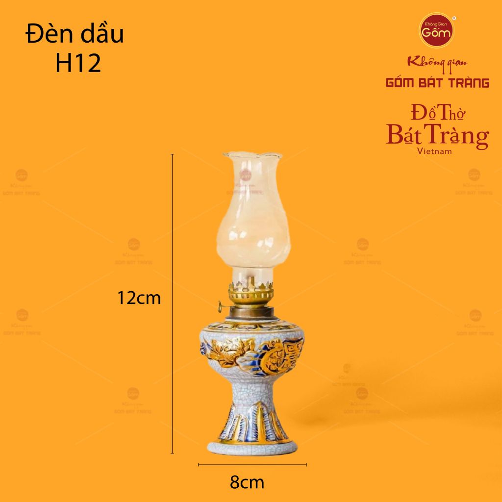 Đèn Dầu Thờ Hoa Sen Men Rạn Vẽ Vàng