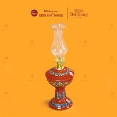 Đèn Dầu Thờ Men Đỏ Họa Tiết Cành Đào