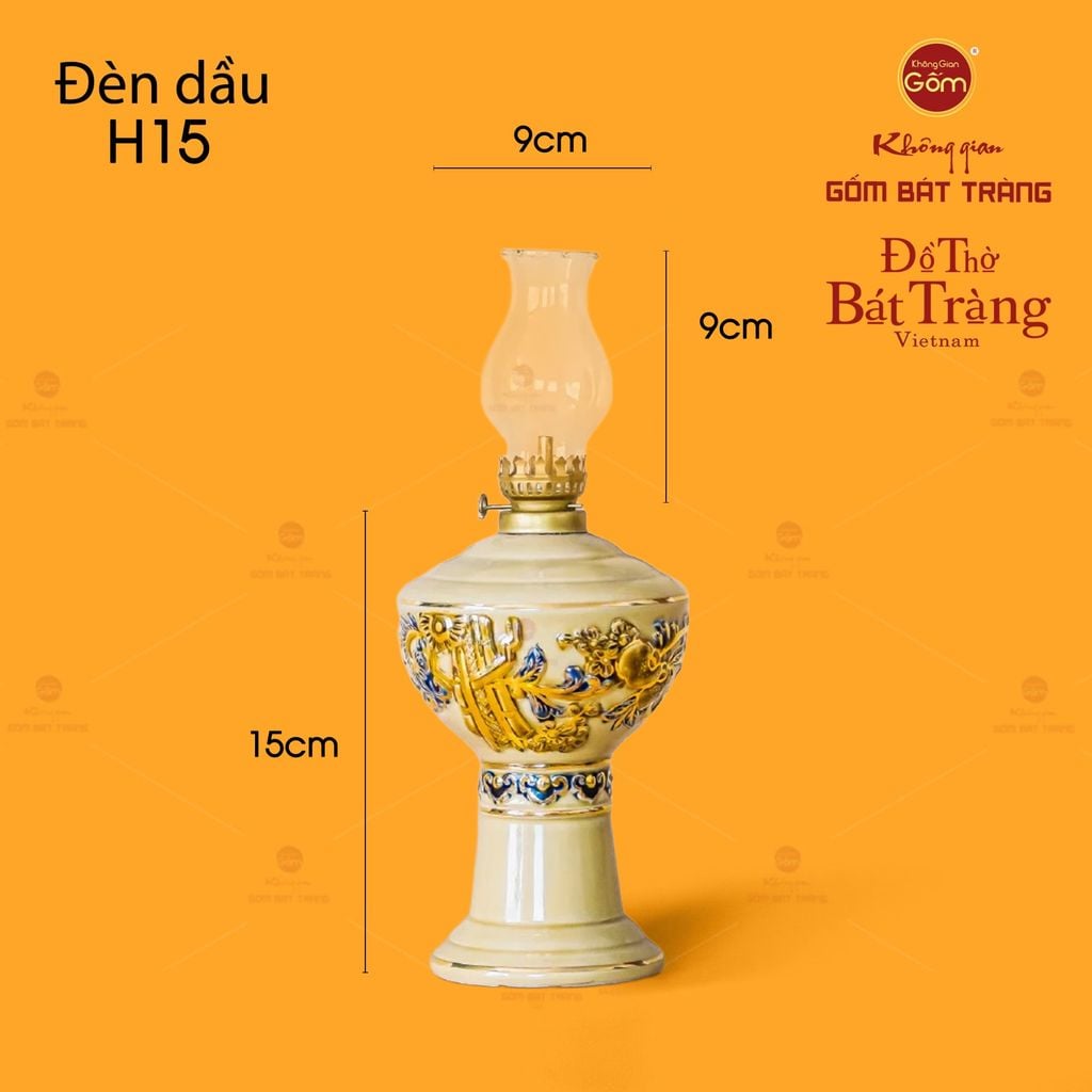 Đèn Dầu Thờ Men Hoàng Tộc Vẽ Vàng Họa Tiết Cuốn Thư