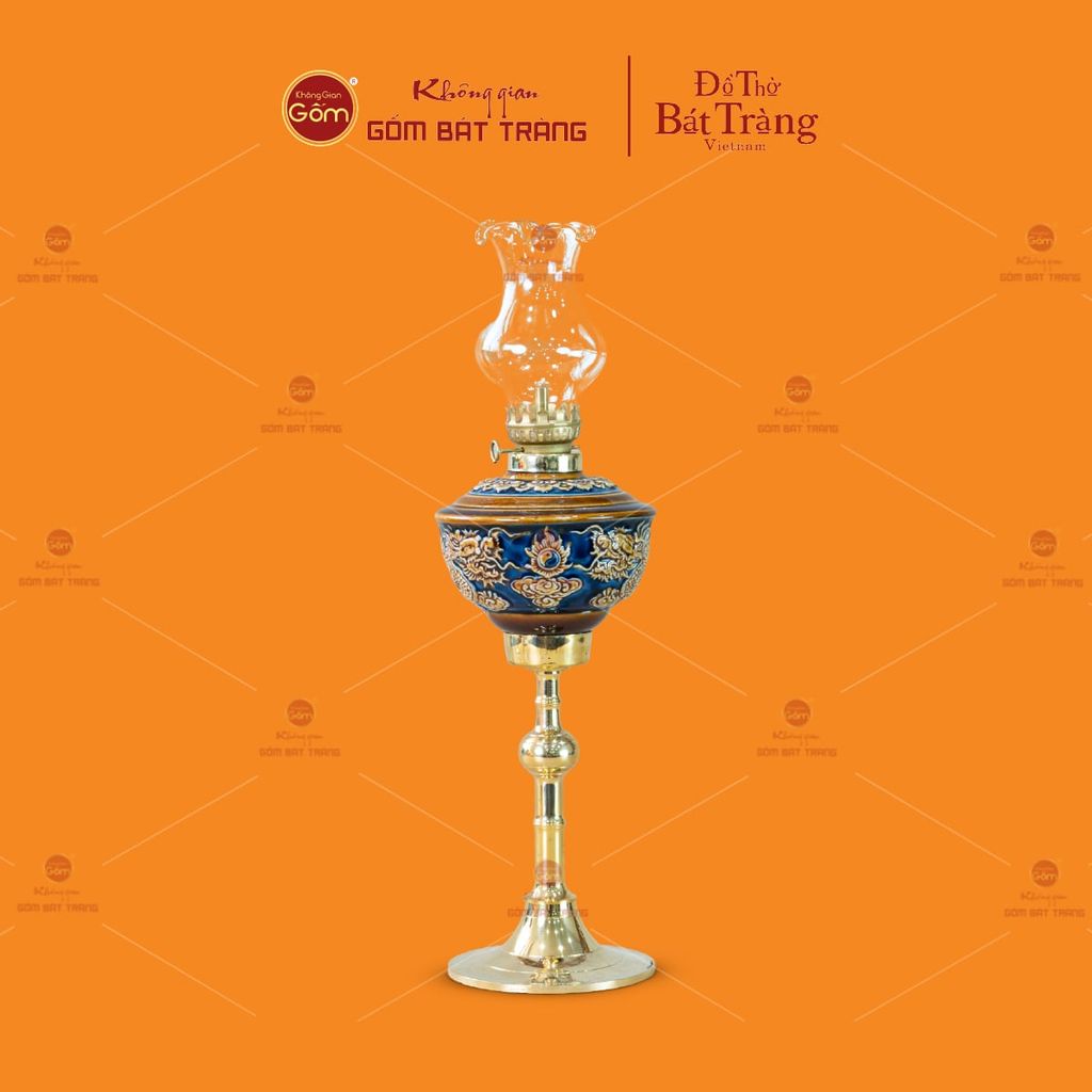 Đèn Dầu Thờ Men Ngọc Chạm Nổi Rồng