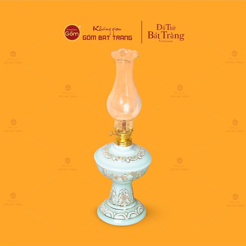 Đèn Dầu Thờ Men Ngọc Hoàng Tộc Cành Đào Vẽ Vàng