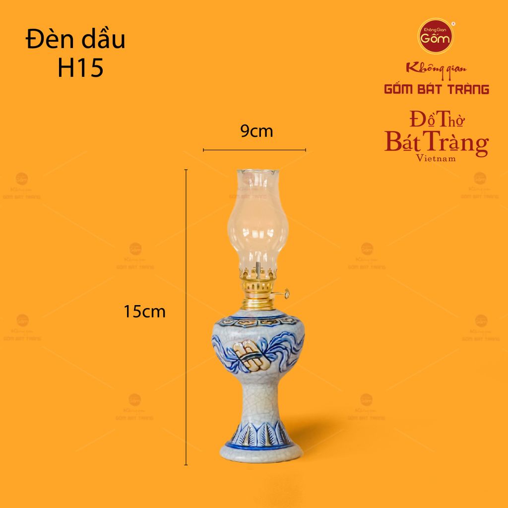 Đèn Dầu Thờ Men Rạn Họa Tiết Cuốn Thư