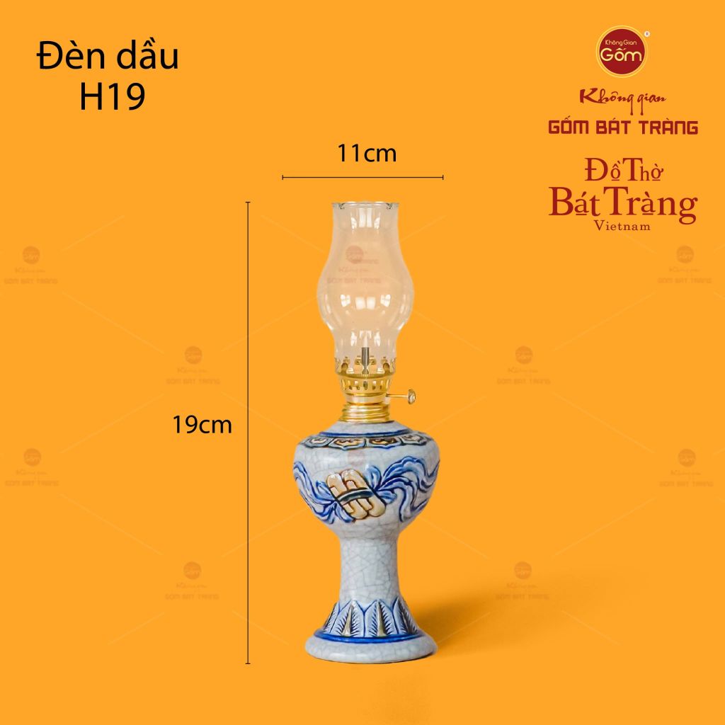Đèn Dầu Thờ Men Rạn Họa Tiết Cuốn Thư