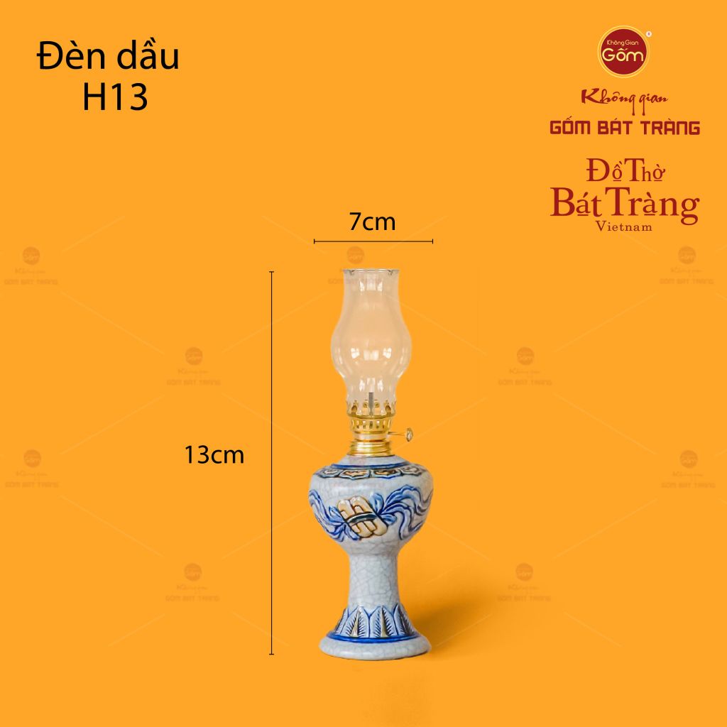 Đèn Dầu Thờ Men Rạn Họa Tiết Cuốn Thư