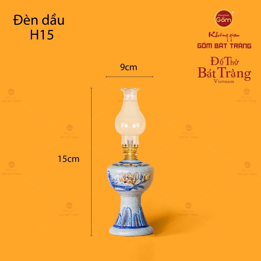 Đèn Dầu Thờ Men Rạn Họa Tiết Hoa Sen