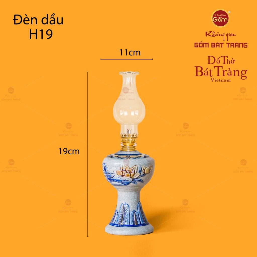 Đèn Dầu Thờ Men Rạn Họa Tiết Hoa Sen