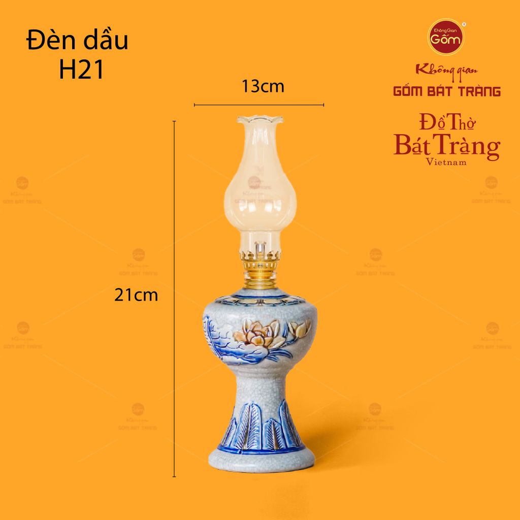 Đèn Dầu Thờ Men Rạn Họa Tiết Hoa Sen