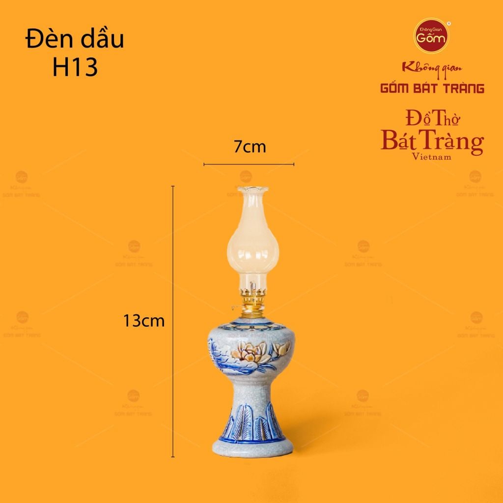 Đèn Dầu Thờ Men Rạn Họa Tiết Hoa Sen