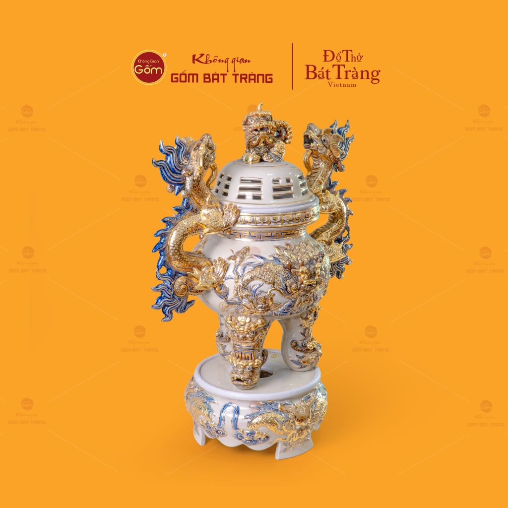 Đỉnh Hương Thờ Men Hoàng Tộc Vẽ Vàng