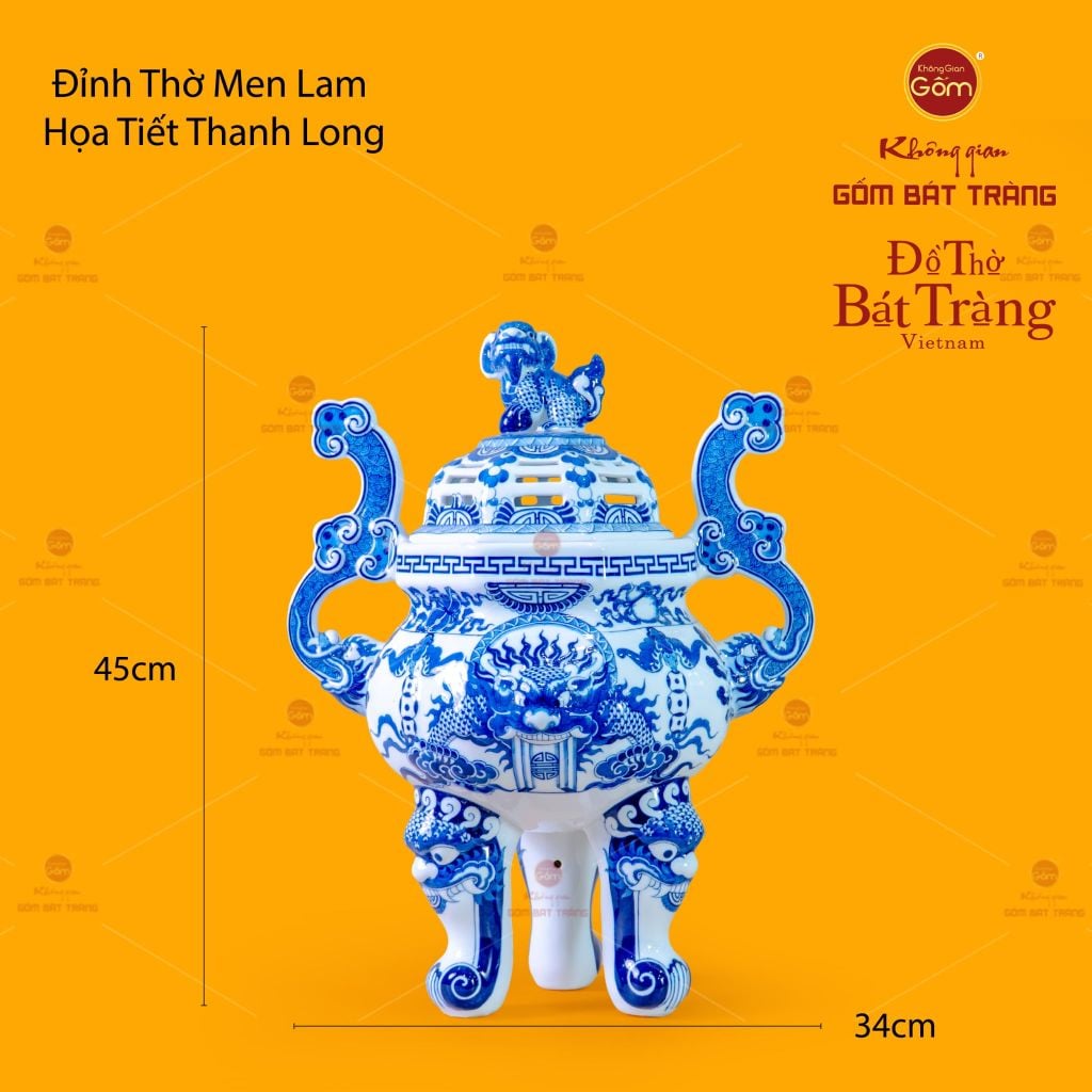 Đỉnh Hương Thờ Men Lam
