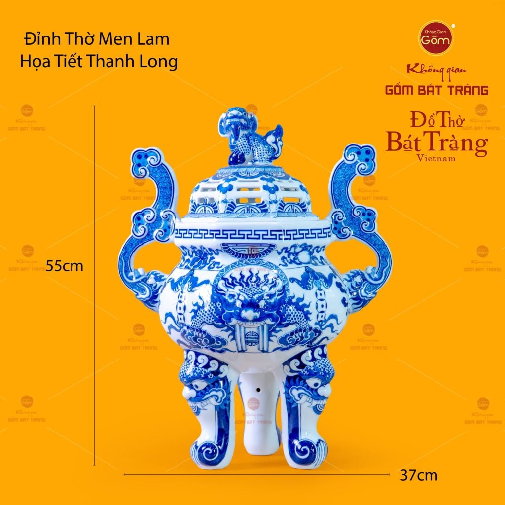 Đỉnh Hương Thờ Men Lam