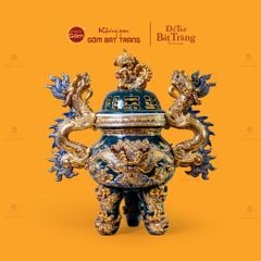 Đỉnh Hương Thờ Men Xanh Lục Vẽ Vàng