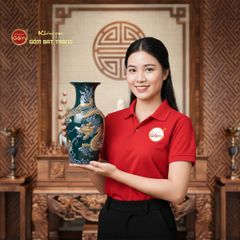 Lọ Hoa Thờ Men Lục Họa Tiết Cá Chép Hóa Rồng