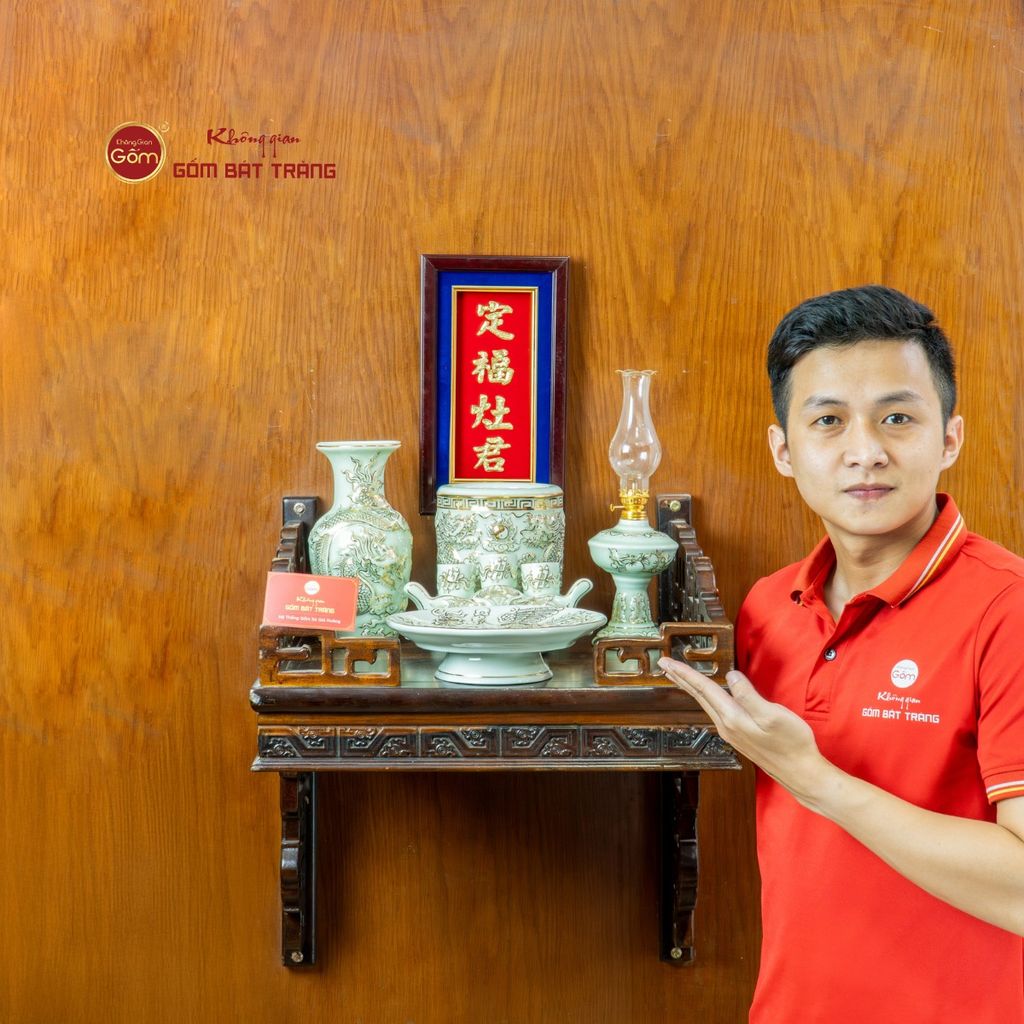 Bộ Đồ Thờ Ông Táo (Cơ Bản 6 Món) Men Hoàng Tộc Vẽ Vàng